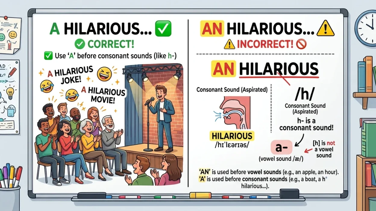 a hilarious vs an hilarious