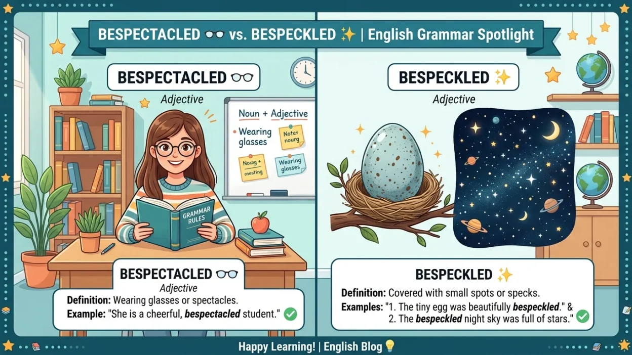 bespectacled vs bespeckled