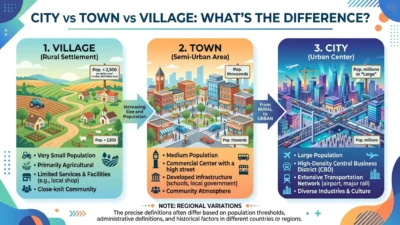 city vs town vs village